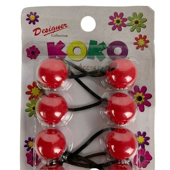 Koko Ponytail Holders Hair Ties Elastics Red Balls 10-Pack Retro Spirit Wear NEW - Picture 2 of 4